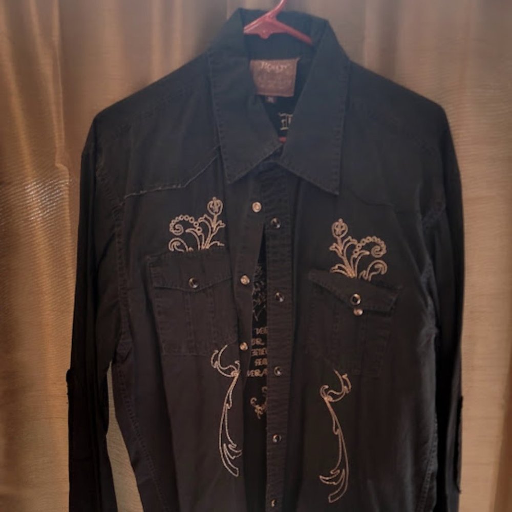 Roar Long Sleeved Black Button Up Men's Shirt Size 3XL